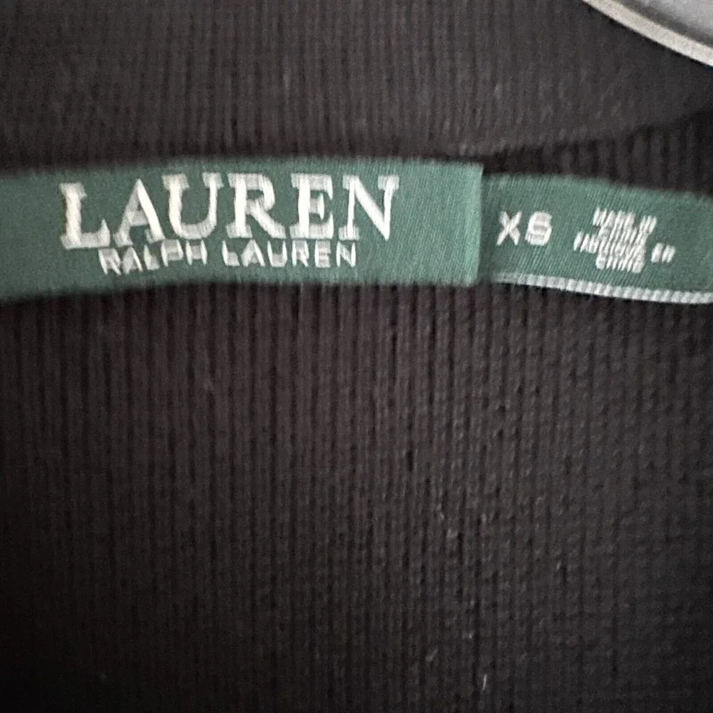 Lauren Ralph Lauren Womens Size‎ XS Black Faux Leather Trim Cotton Knit Blazer